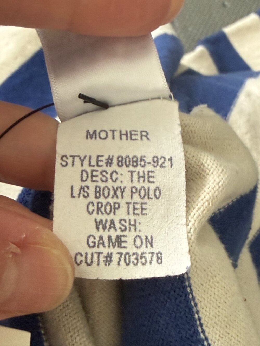 MOTHER Boxy Polo Crop Tee in Game On- Blue/Cream Stripes- S- Long Sleeve - Picture 10 of 16